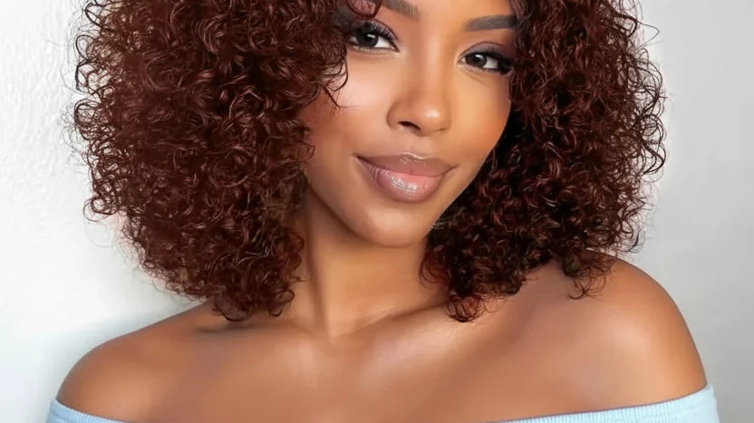 ARAY Hair reddish brown 13x4 kinky curly glueless lace wig with pre-cut HD lace and bleached knots