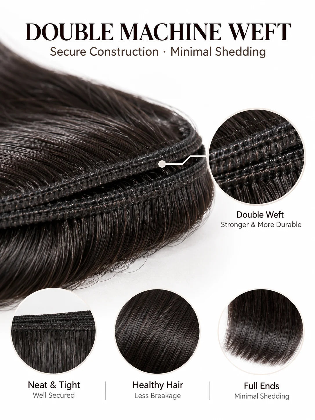 Close-up view of straight human hair wig texture and lace detail with soft texture and natural finish