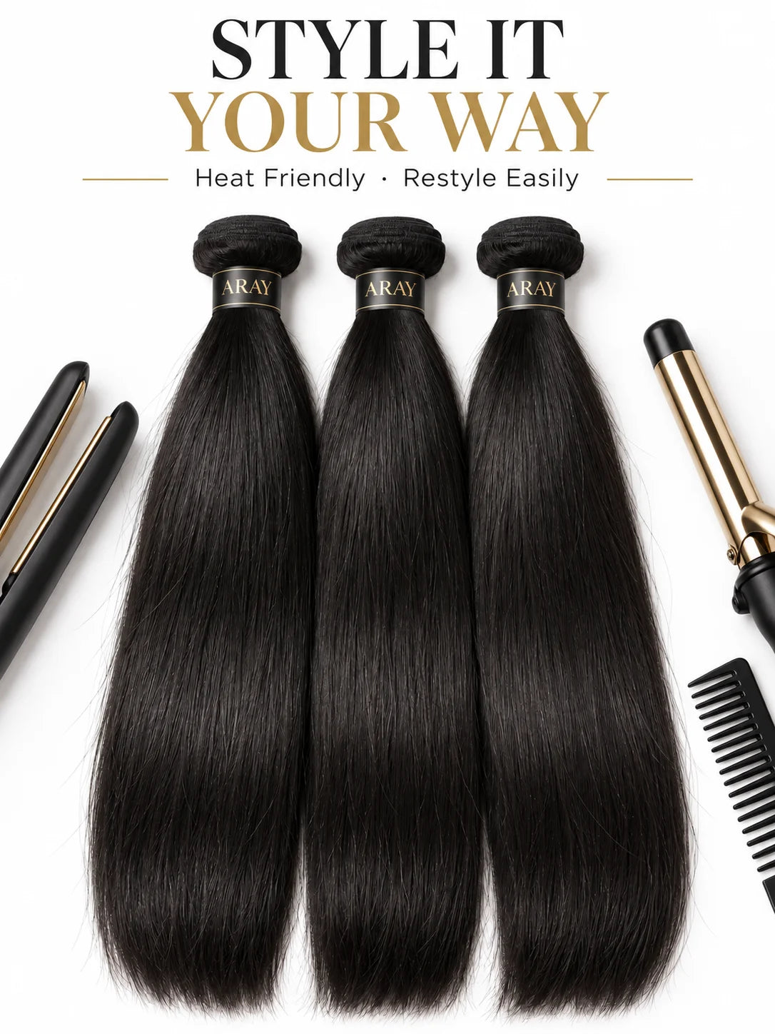 Close-up view of straight hair texture with soft natural finish and realistic movement