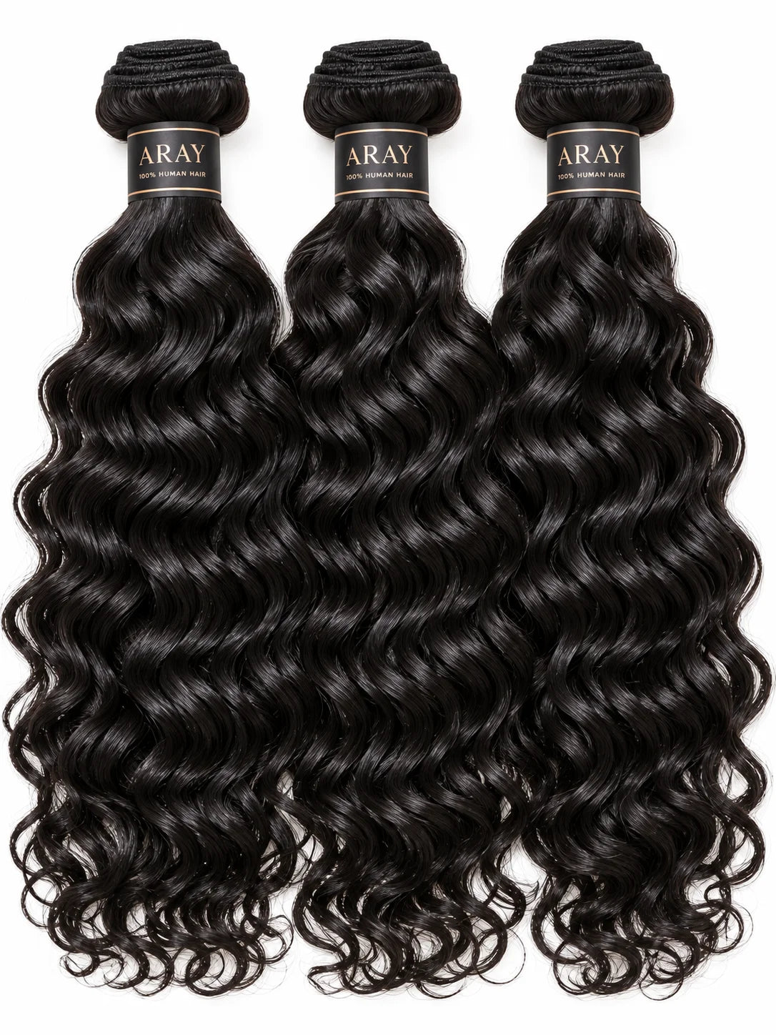 Front view of water wave human hair wig on model with soft texture and natural finish
