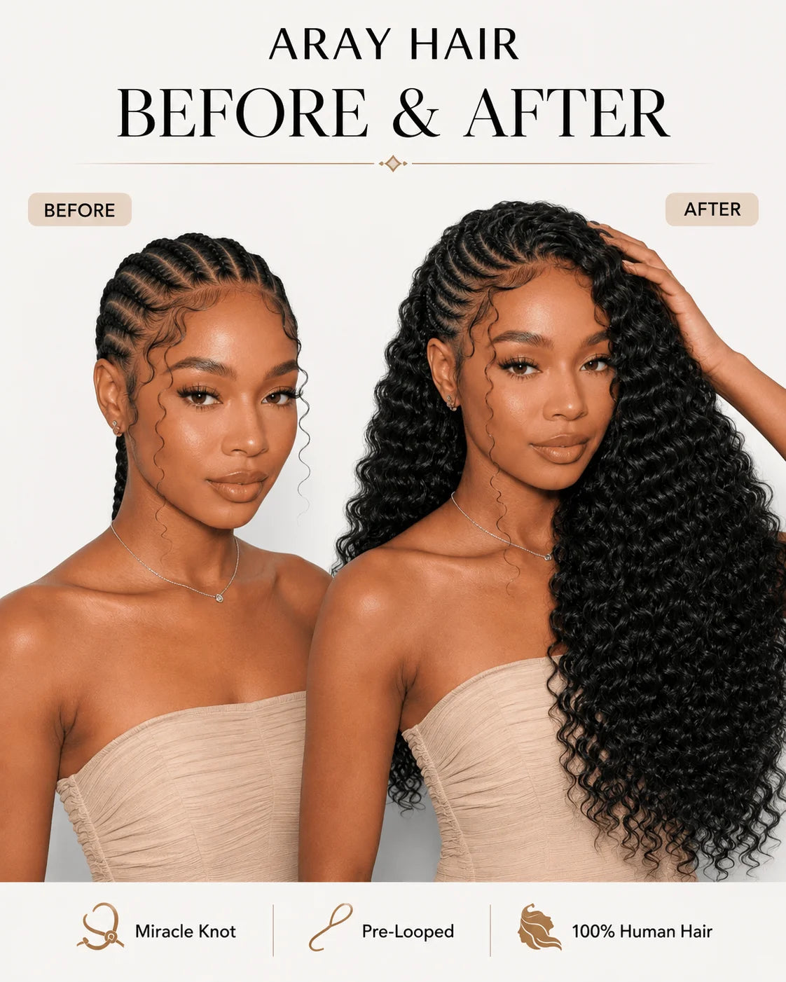 Back view of loose wave human hair wig with natural volume and full texture