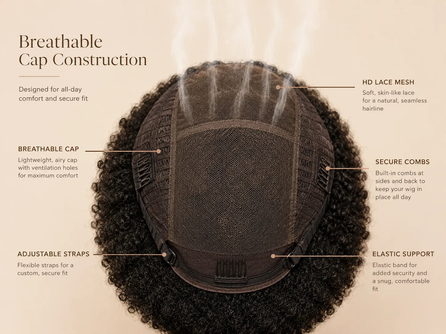 Close-up view of human hair wig texture with soft natural finish with soft texture and natural finish