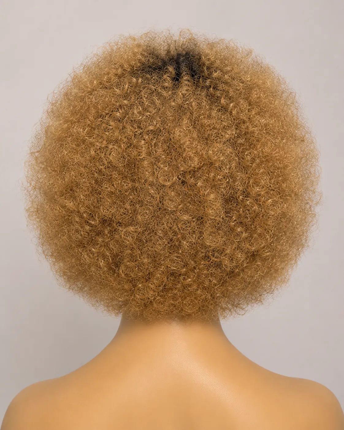 Back view of natural black curly human hair wig with natural volume with soft texture and natural finish