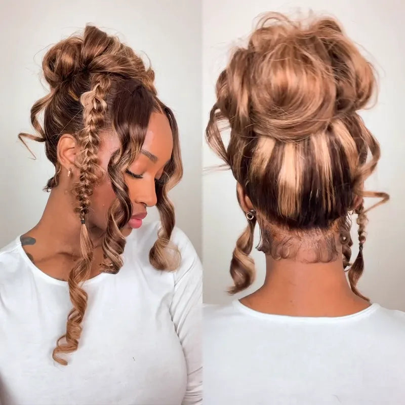 Side view of brown straight lace wig showing natural hairline with soft texture and natural finish