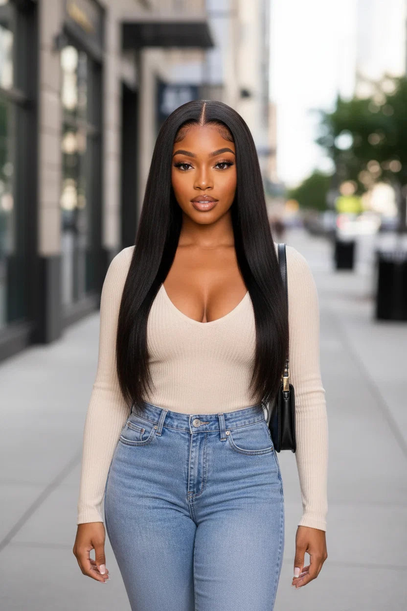 ARAY Hair 13x4 Straight Lace Front Wig – Glueless Human Hair Wig, Silky Straight Look