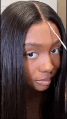 Back view of brown straight human hair wig with natural volume and full texture