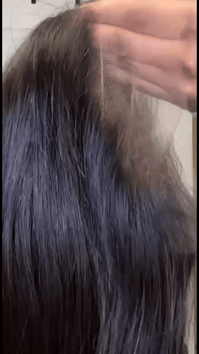 Side view of brown straight lace wig showing natural hairline with soft texture and natural finish