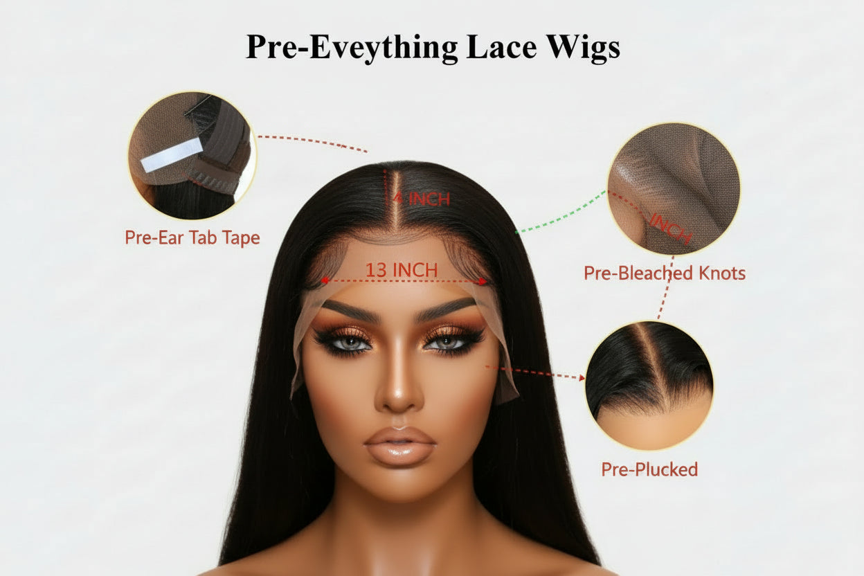 PreEverything Lace Wigs with detailed features on a white background