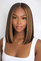 Detail view of realistic lace parting and natural hairline with soft texture and natural finish