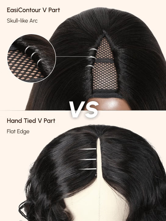 Detail view of lace front and natural hairline with soft texture and natural finish