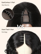 Close-up view of straight human hair wig texture and lace detail with soft texture and natural finish