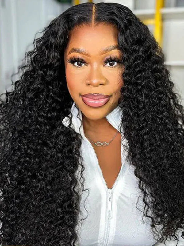 Back view of jerry curly human hair wig with natural volume with soft texture and natural finish