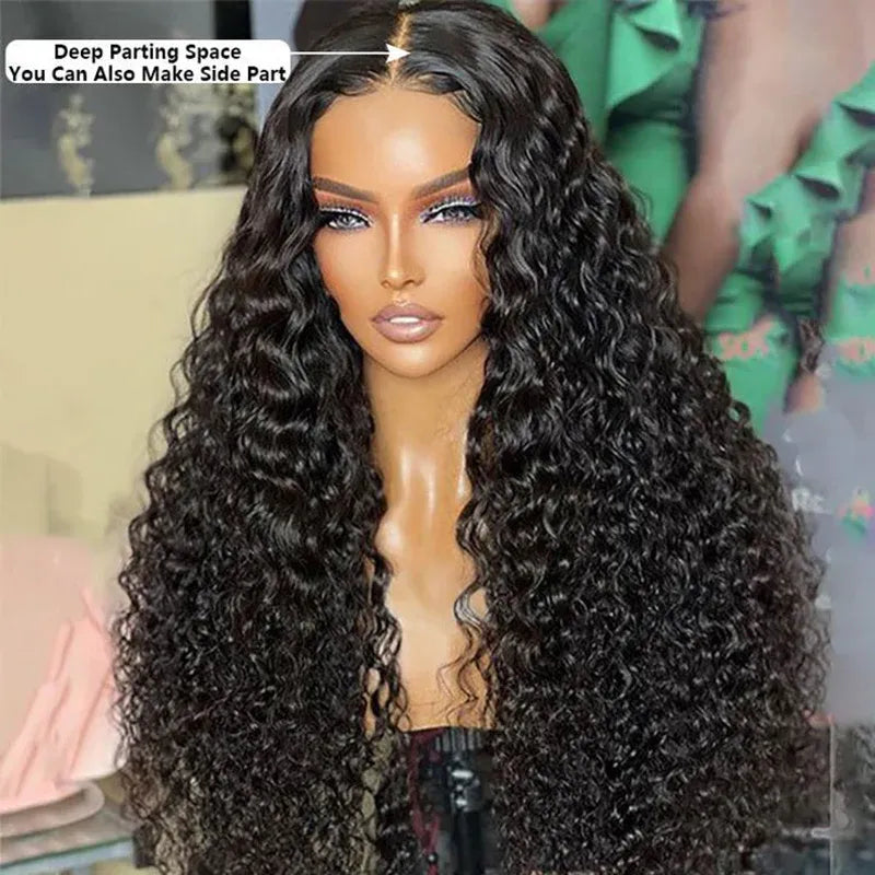 Mannequin head with a long, wavy black wig on a blurred background