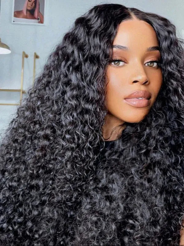 Product detail view of jerry curly human hair wig with soft texture and natural finish