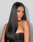 Side view of straight lace wig showing natural hairline with soft texture and natural finish