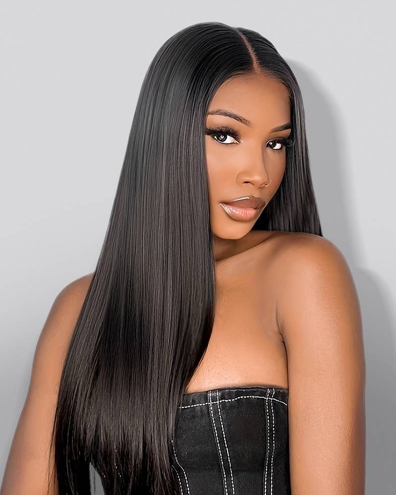 Side view of straight lace wig showing natural hairline with soft texture and natural finish