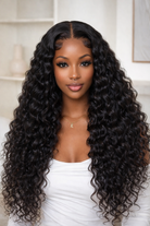 Side view of water wave lace wig showing natural hairline with soft texture and natural finish