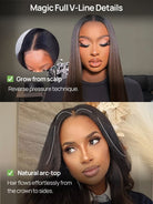 Close-up view of yaki straight hair texture with soft natural finish with soft texture and natural finish