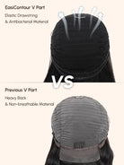 Detail view of glueless wig cap and lace construction with soft texture and natural finish