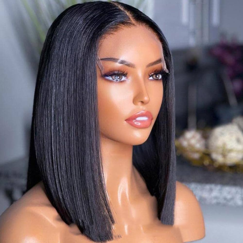 Product detail view of human hair wig with soft texture and natural finish