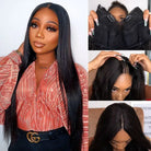 Side view of straight lace wig showing natural hairline with soft texture and natural finish