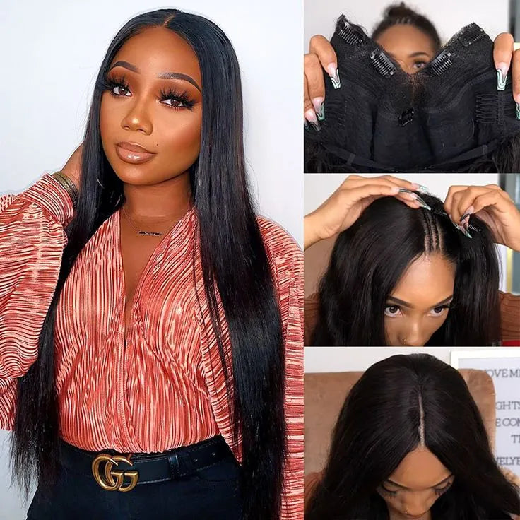 Side view of straight lace wig showing natural hairline with soft texture and natural finish