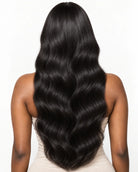 Detail view of realistic lace parting and natural hairline with soft texture and natural finish