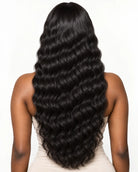 Detail view of lace front and natural hairline with soft texture and natural finish