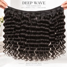 Front view of deep wave human hair wig on model with soft texture and natural finish