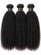 Front view of kinky curly human hair wig on model with soft texture and natural finish