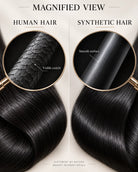 Detail view of realistic lace parting and natural hairline with soft texture and natural finish