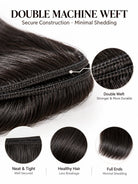 Close-up view of straight human hair wig texture and lace detail with soft texture and natural finish