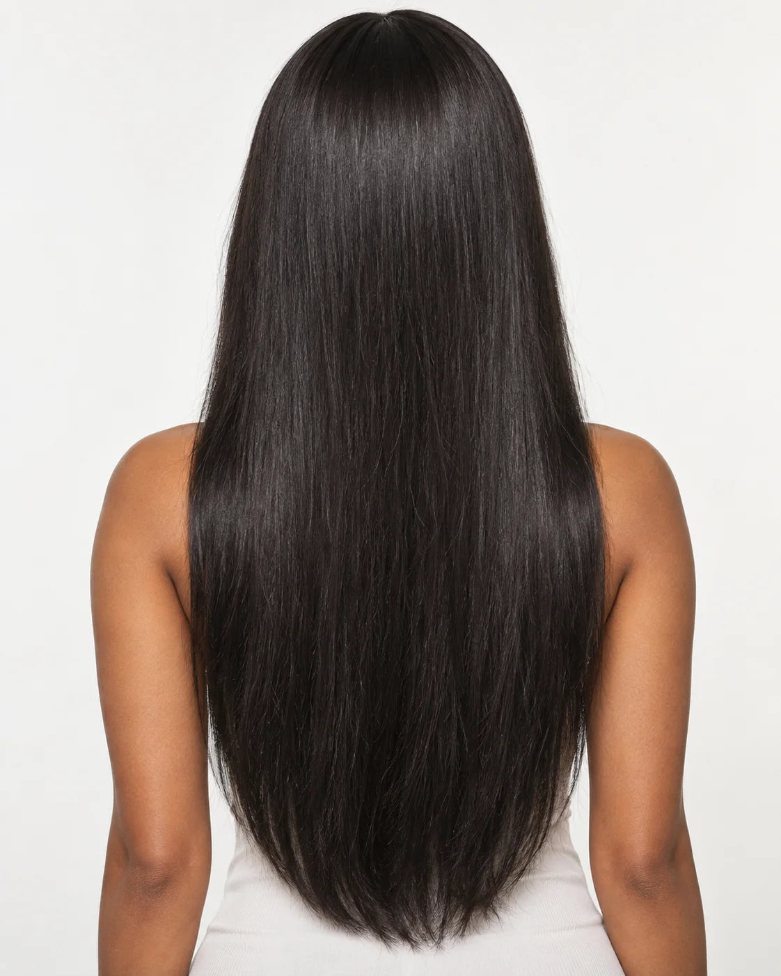 Side view of straight lace wig showing natural hairline with soft texture and natural finish