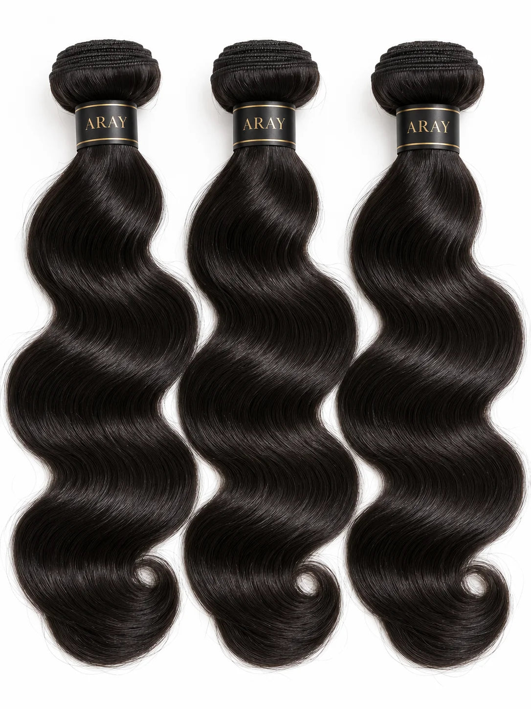 Front view of body wave human hair wig on model with soft texture and natural finish