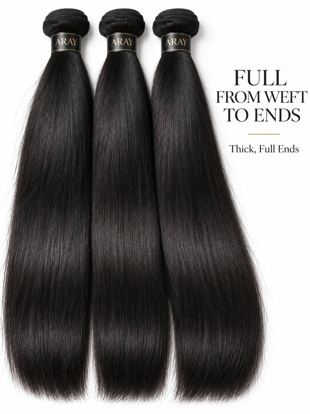 Front view of straight human hair wig on model with soft texture and natural finish