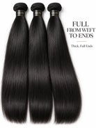 Front view of straight human hair wig on model with soft texture and natural finish