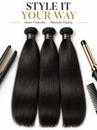 Close-up view of straight hair texture with soft natural finish and realistic movement