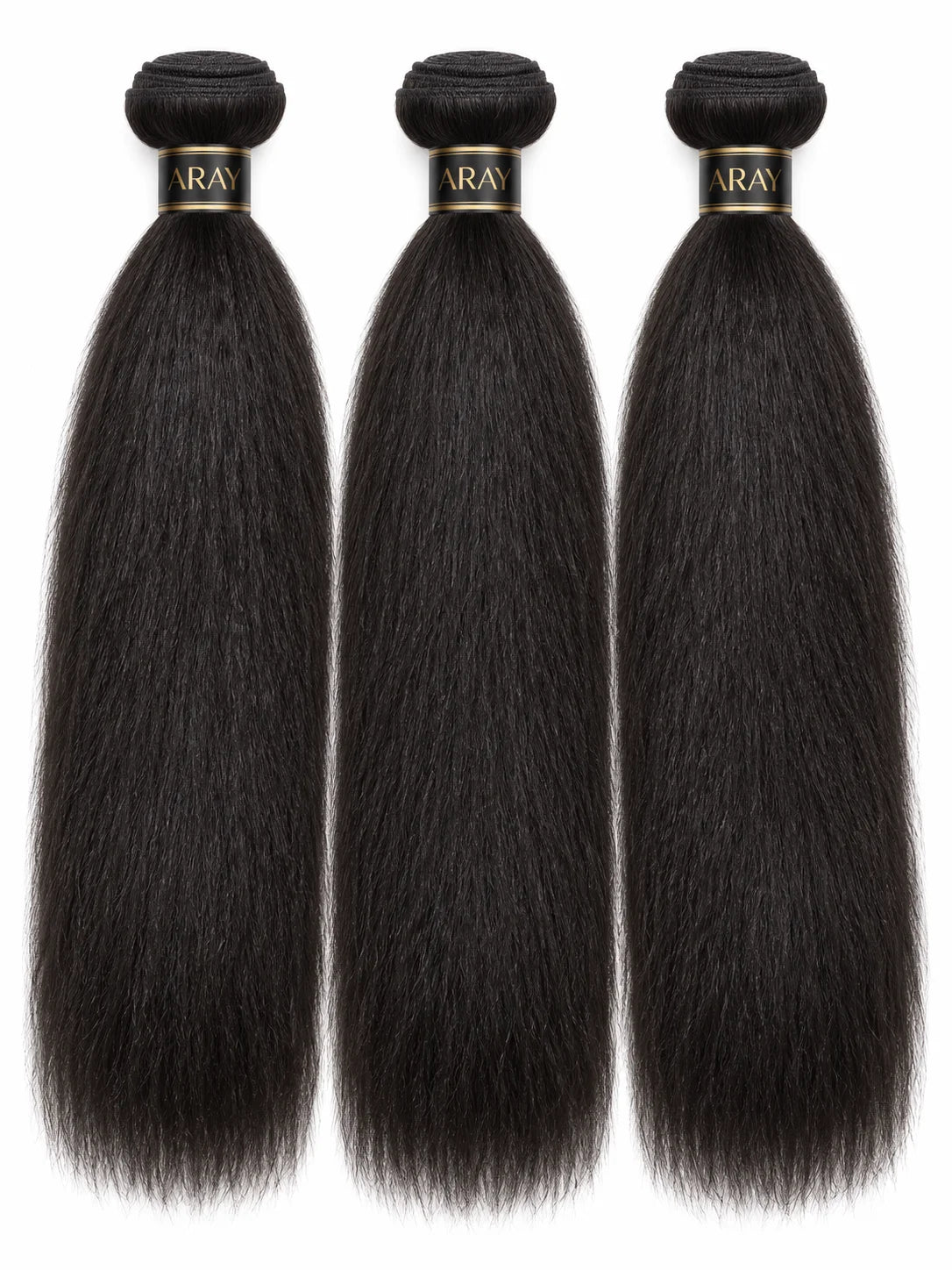 Front view of yaki straight human hair wig on model with soft texture and natural finish