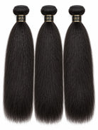 Front view of yaki straight human hair wig on model with soft texture and natural finish