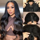 Back view of body wave human hair wig with natural volume with soft texture and natural finish
