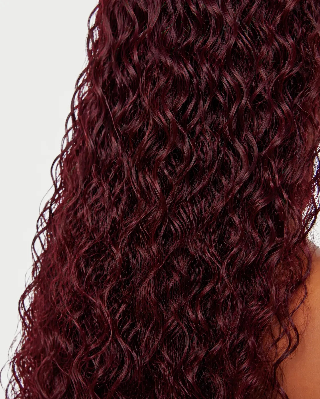 Back view of long 99J burgundy water wave wig showing full length and density