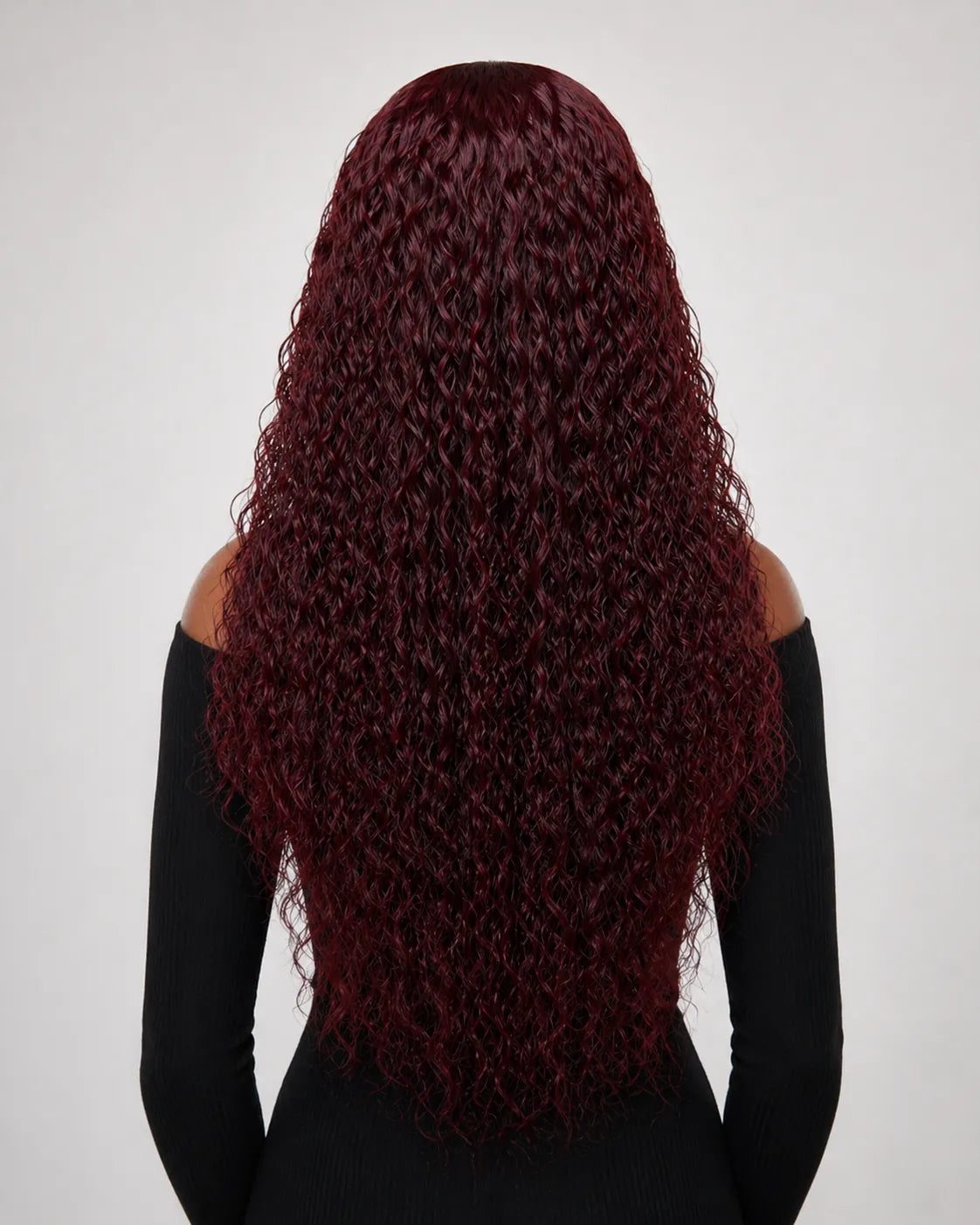 ose-up of soft 99J burgundy water wave wig texture
