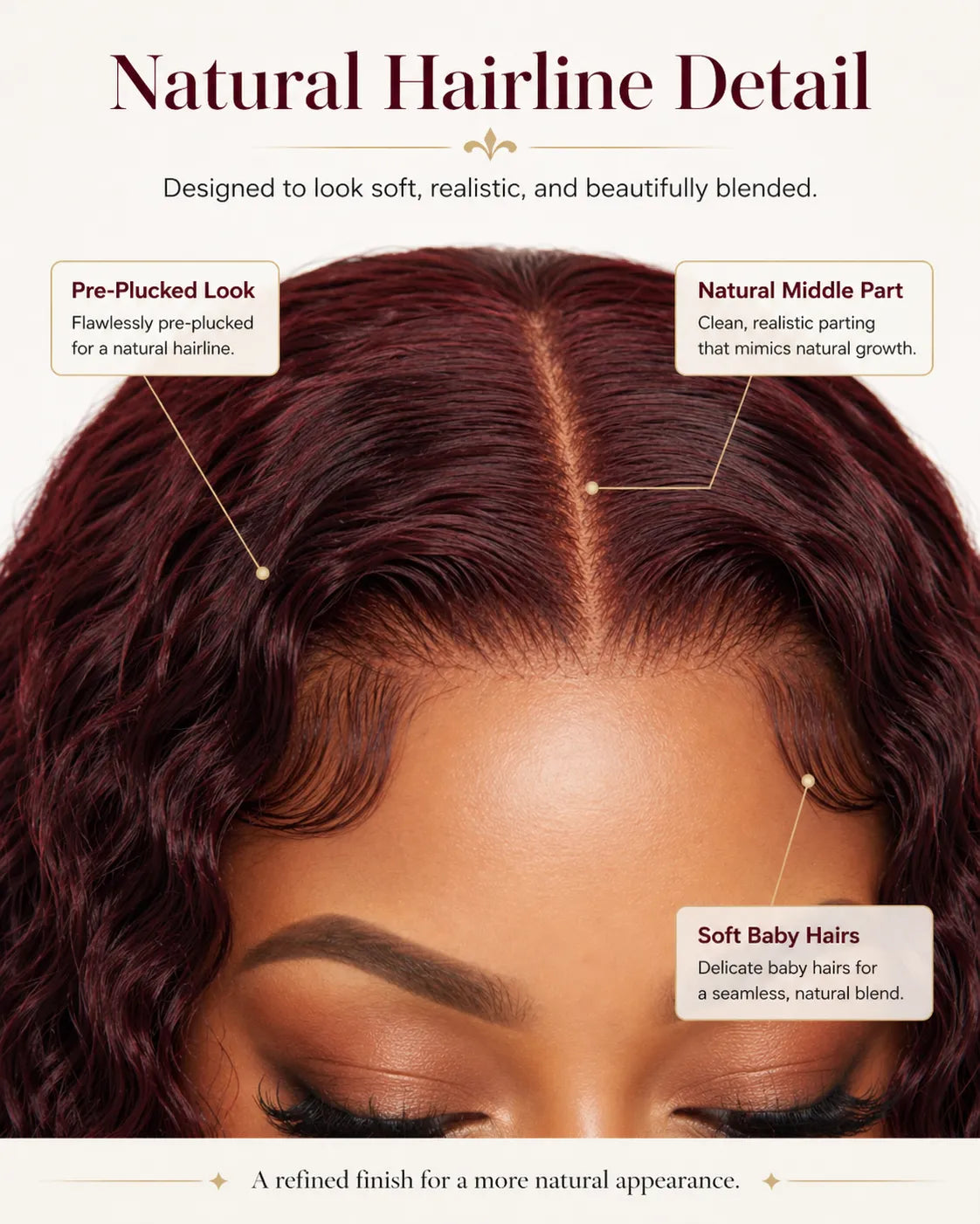99J burgundy water wave lace wig showing rich wine red color