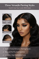 Product detail view of black straight human hair wig with soft texture and natural finish