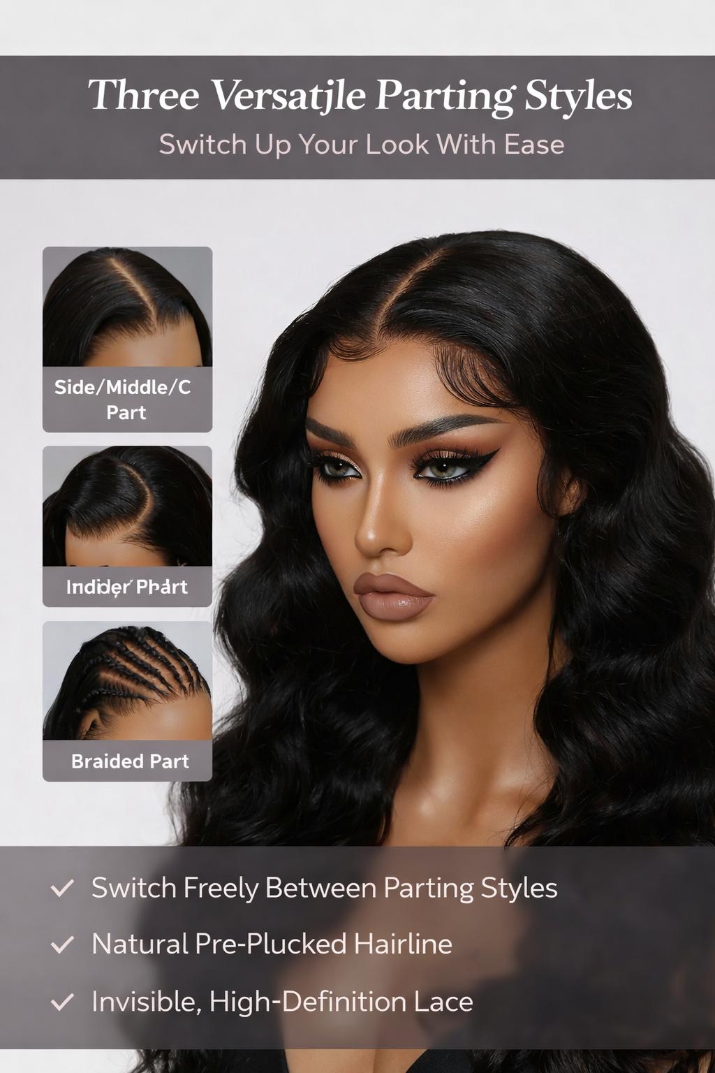 Product detail view of black straight human hair wig with soft texture and natural finish