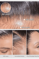 Detail view of glueless wig cap and lace construction with soft texture and natural finish