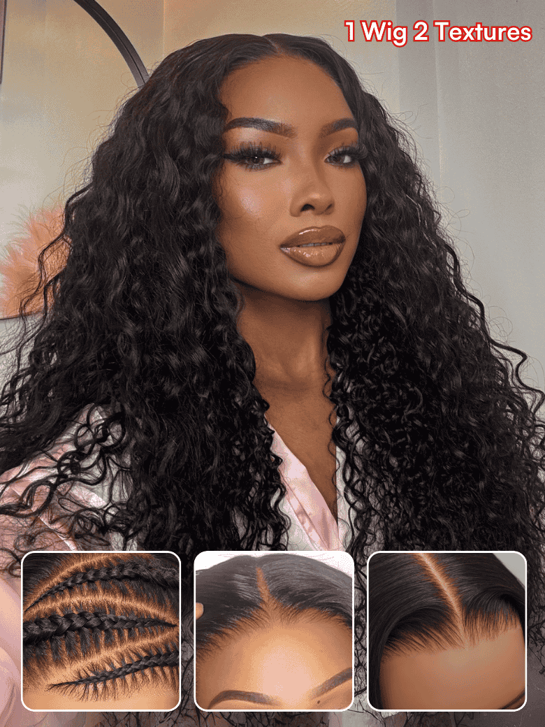 Side view of water wave lace wig showing natural hairline with soft texture and natural finish