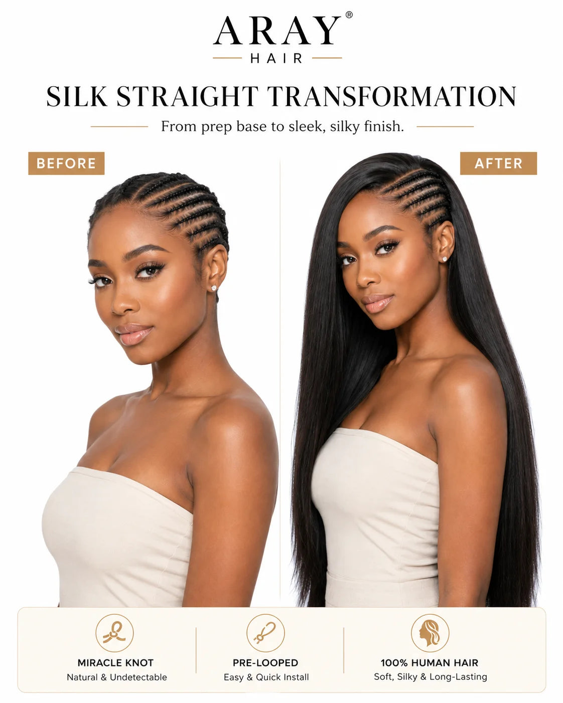 Back view of straight human hair wig with natural volume and full texture