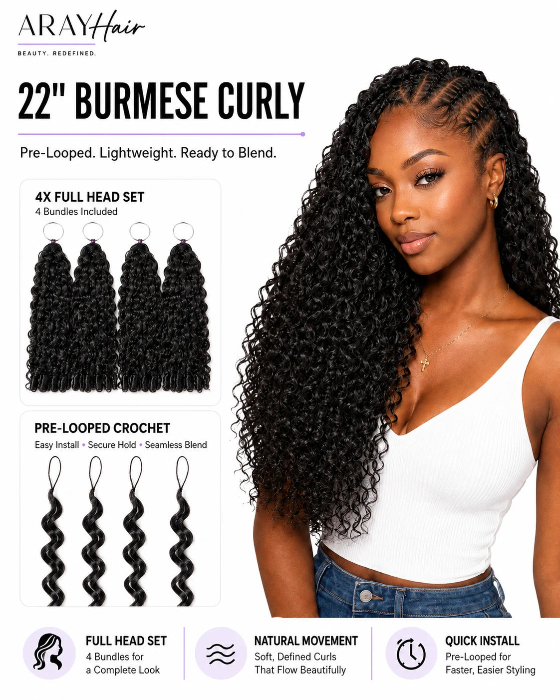 Back view of water wave human hair wig with natural volume and full texture