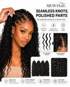 Front view of water wave human hair wig on model with soft texture and natural finish